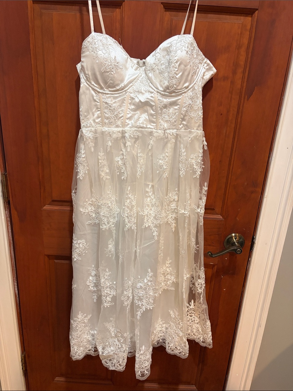 Lulu's Ivory Lace Midi Dress with Sheer Overlay